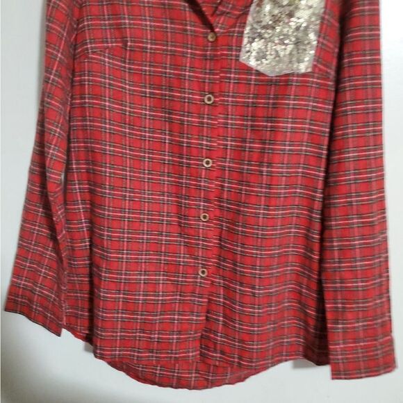 Grace & Emma NWT Plaid & Sequence Shirt Size Small - Picture 5 of 10